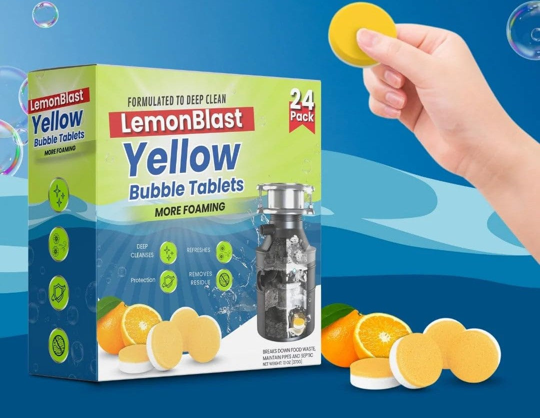 Drain Cleaner Tablets Yellow Bubble Tablets | Kitchen Sink Drains Cleaner Drain Clog Remover Blockage Unclog - Pack of 12 - Drain Cleaner Tablets Yellow Bubble Tablets