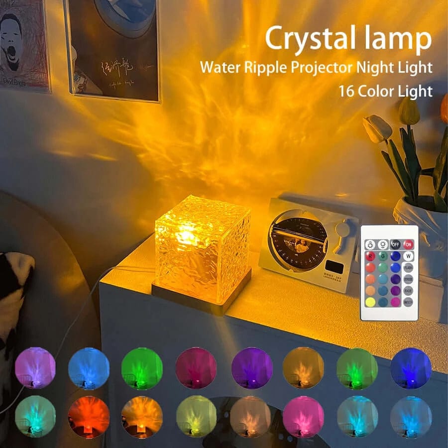 Dynamic Water Reflection Night Lamp | Night Table Lamp For Bedroom Home Decor Lights Nighlight Crystal Lamp Dynamic Water Reflection Night Lamp