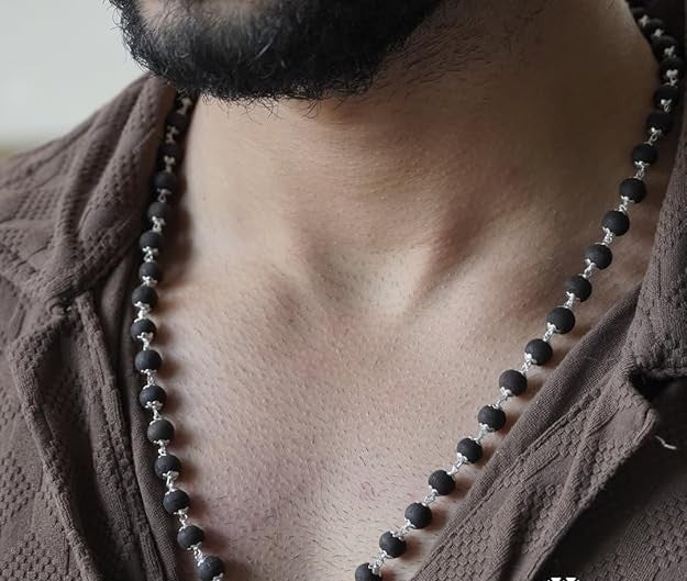 Ebony Wood Karungali Malai | Karungali Malai Silver Pendant Plated Rudrakha Mala Jewellery - Ebony Wood Karungali Malai