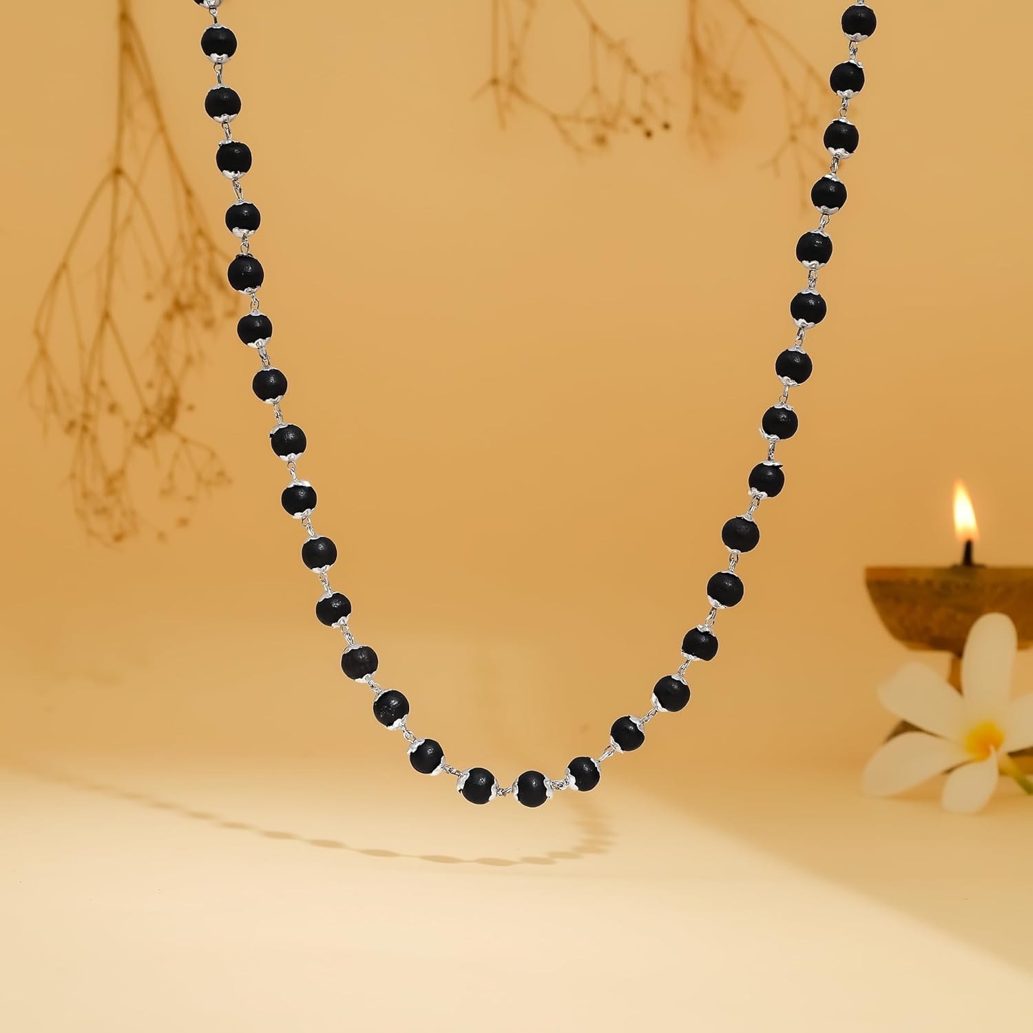 Ebony Wood Karungali Malai | Karungali Malai Silver Pendant Plated Rudrakha Mala Jewellery - Ebony Wood Karungali Malai