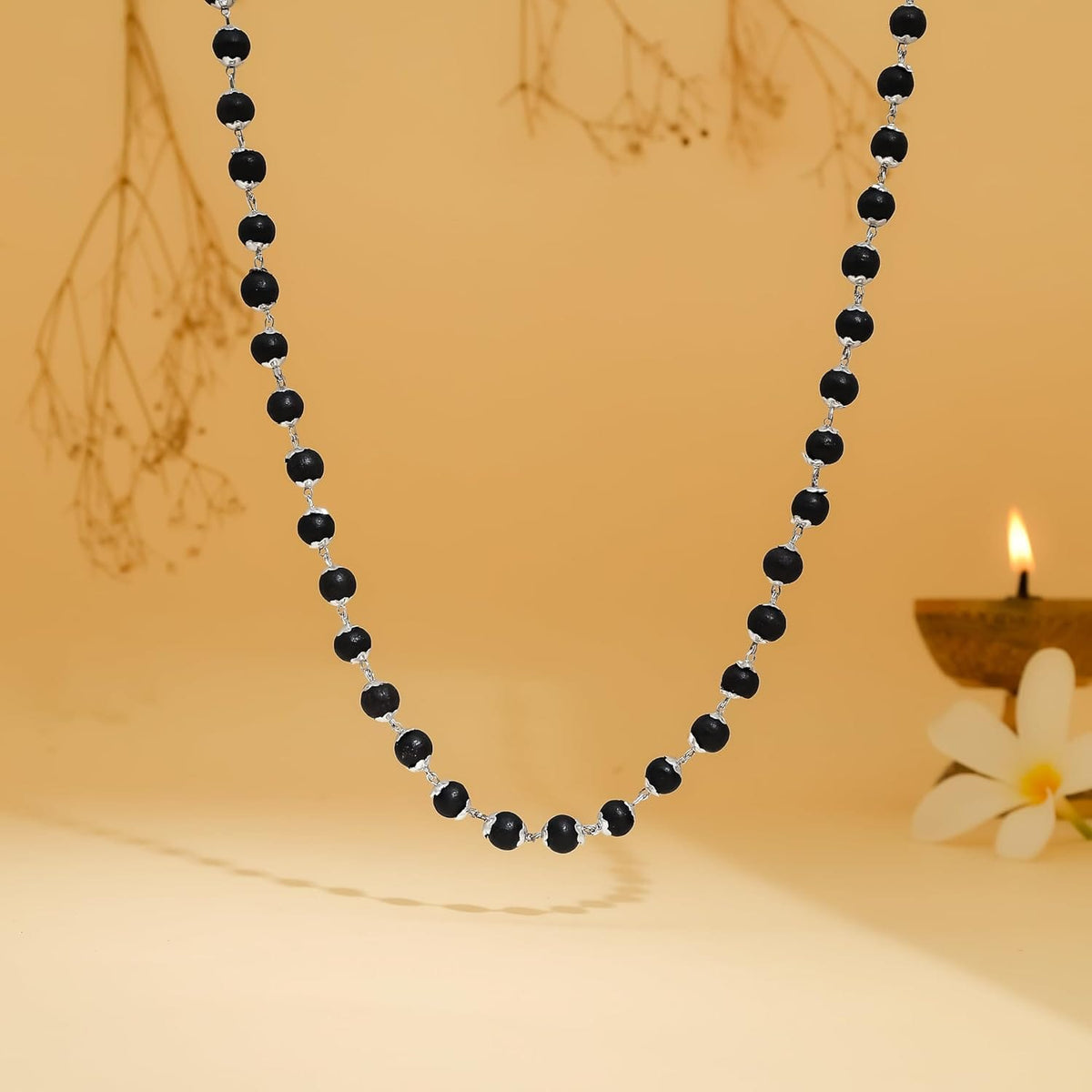 Ebony Wood Karungali Malai | Silver Pendant Plated Rudraksha Mala Jewellery Ebony Wood Karungali Malai