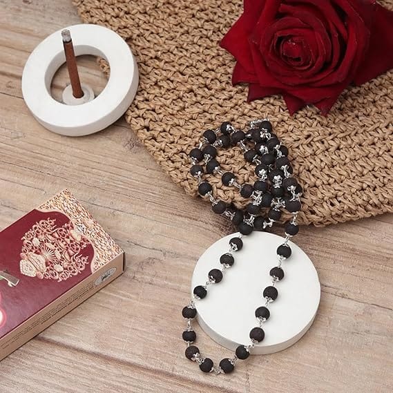 Ebony Wood Karungali Malai | Silver Pendant Plated Rudraksha Mala Jewellery Ebony Wood Karungali Malai