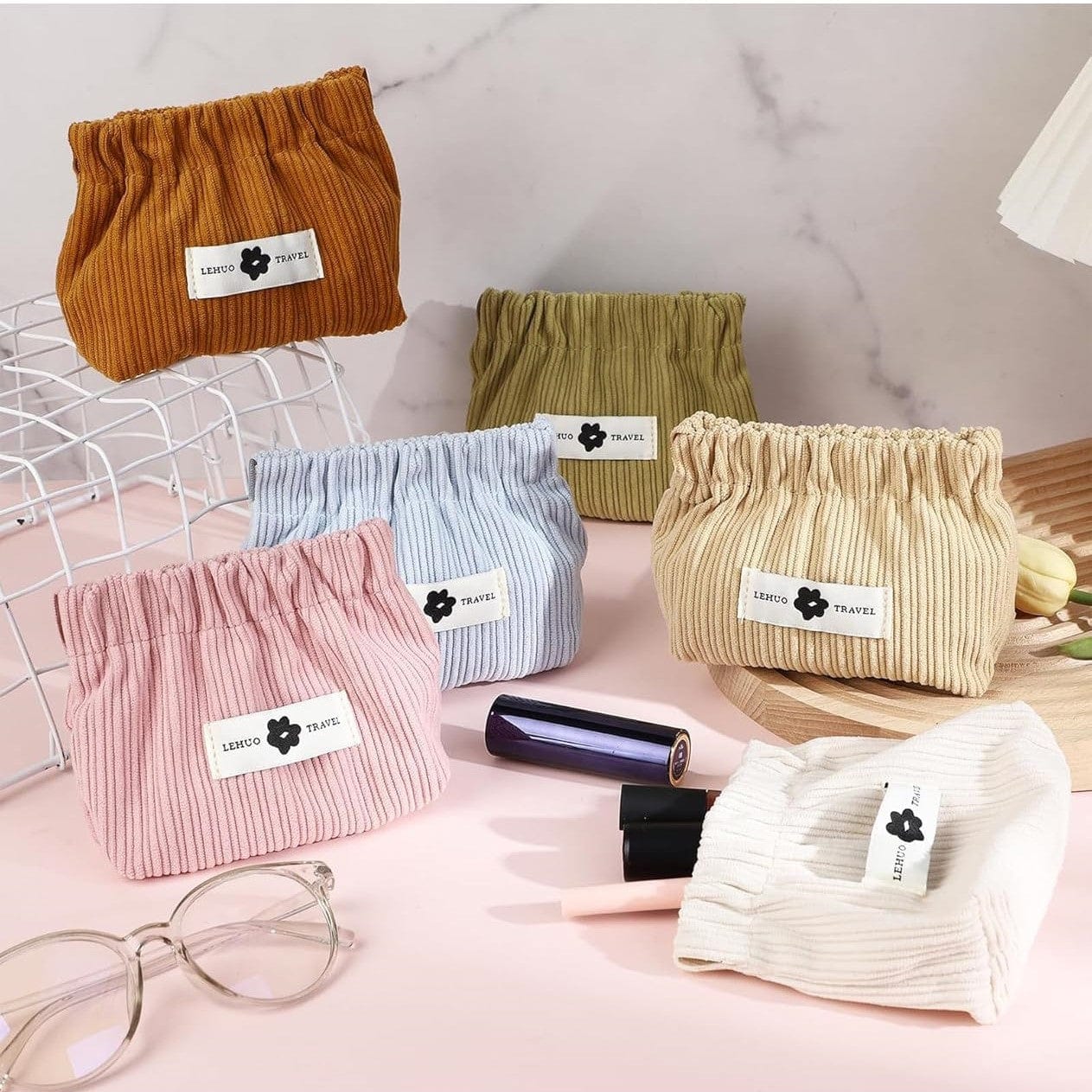 Elastic Corduroy Storage Bag | Cloth Handbag Makeup Pouch Hand Bag Purse For Ladies Elastic Corduroy Storage Bag