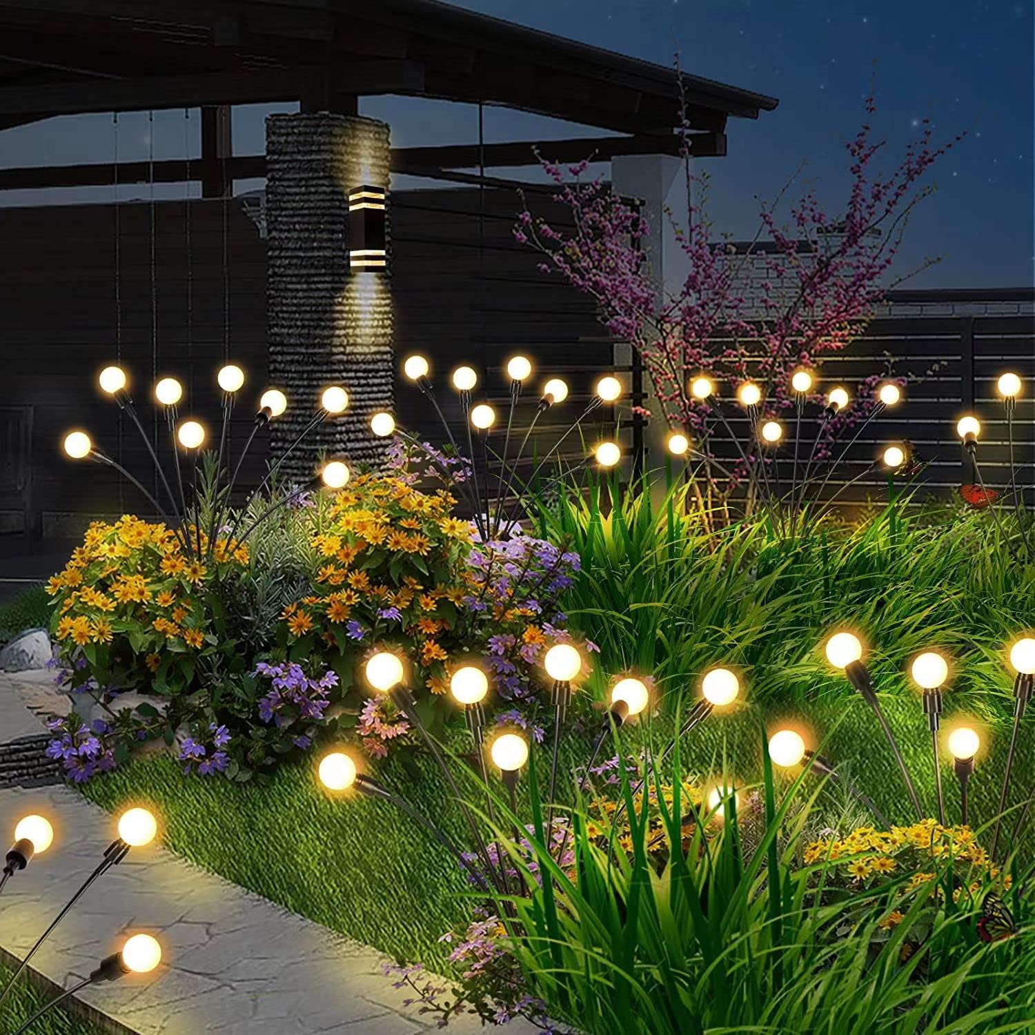 Enchanting Firefly Lights : Unique Solar Powered Garden Lights Lighting Pack of 2 (16 LED Bulbs - With Flash Mode ) Enchanting Firefly Lights : Unique Solar Powered Garden Lights