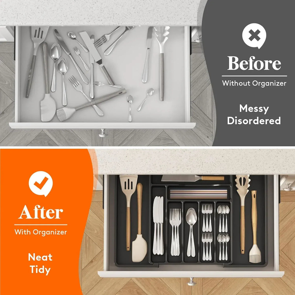 Expandable Drawer Organiser Tray | Drawer Organizer Kitchen Plastic Tray Storage For Utensils Kitchen Organizers Expandable Drawer Organiser Tray