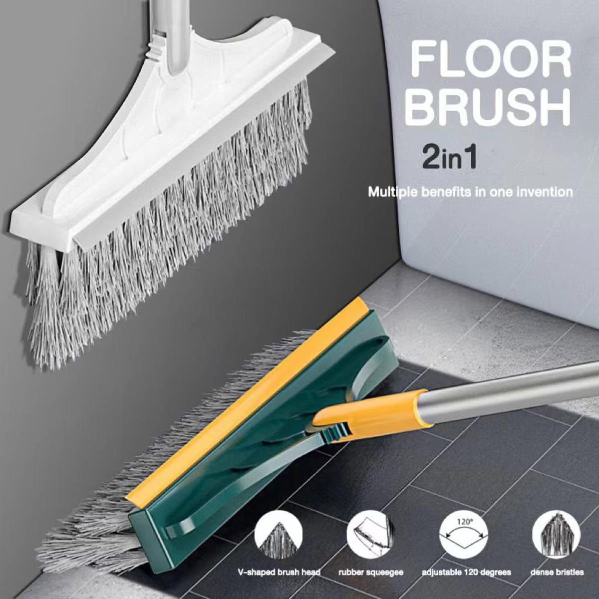 Floor Cleaner Mop Bathroom Cleaning Brush Home Cleaning Dry Mop - 2-in-1 Floor Cleaning Brush (50% Off) 2-in-1 Floor Cleaning Brush (50% Off)