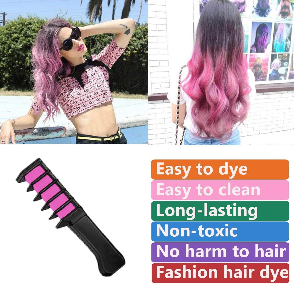 Hair Color Highlights Brush Natural Hair Colorured Comb - Hair Chalk Comb Hair Chalk Comb (Pack of 6)