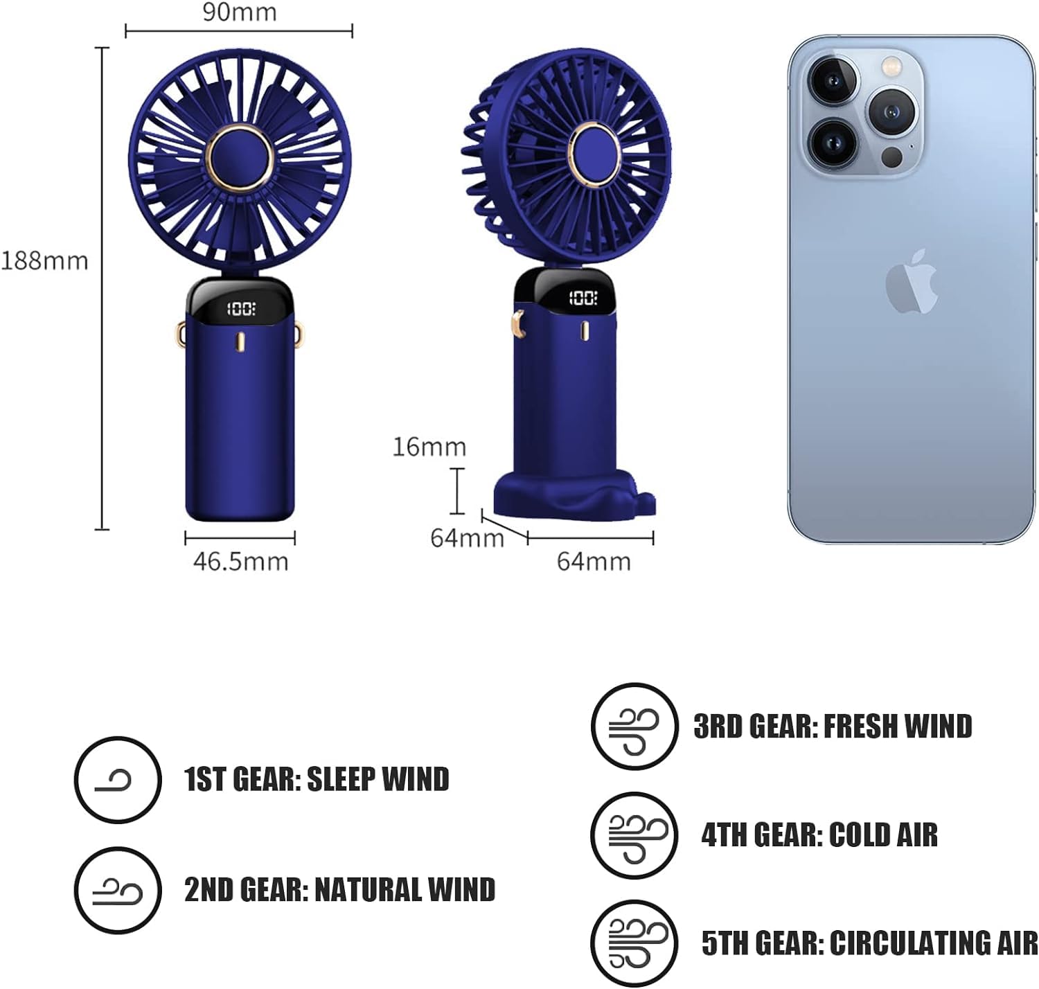 Handheld Fan | Hand Mini Fan Battery Rechargeable Portable Miniature Handheld Fan - Handheld Fan Powerful Handheld Fan with Display
