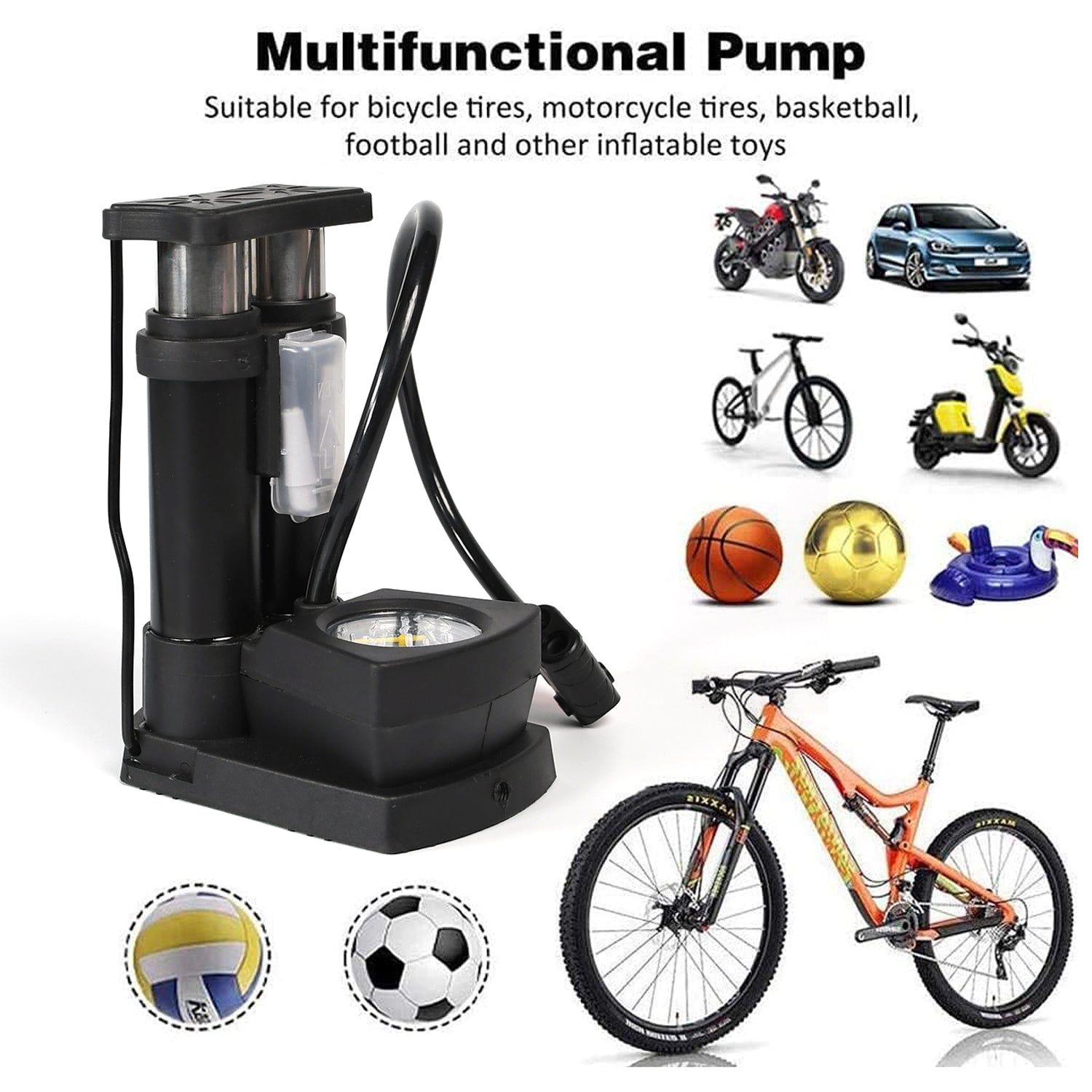 High Pressure Portable Foot Pump | Cycle Pump Air Bike Tyre Auto Air Pressure Portable Foot Inflator - High Pressure Portable Foot Pump