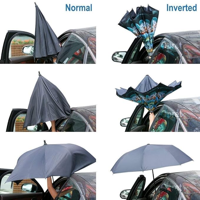 Inverted Reversible Umbrella (Multicolor) | Rain Umbrella Uv Sun Foldable Car Umbrella Inverted Reversible Umbrella (Multicolor)