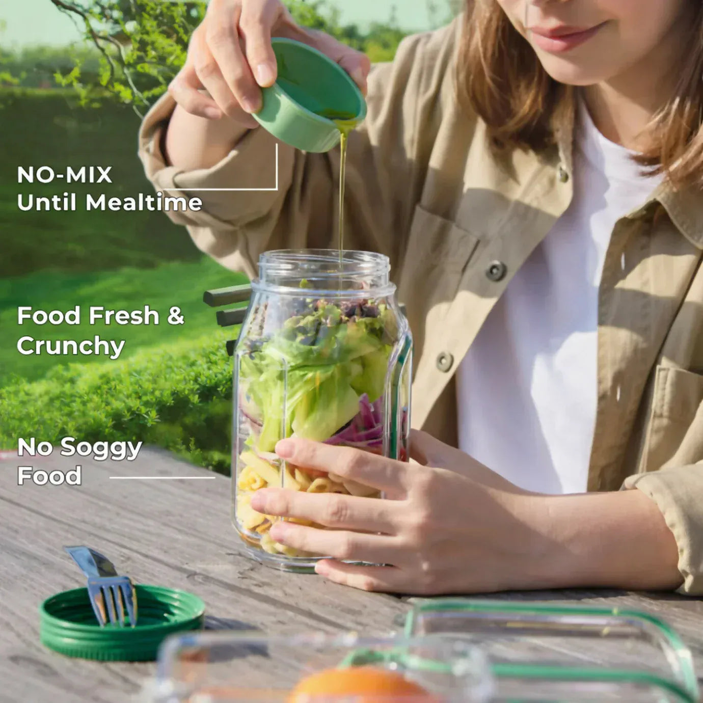 Leakproof Salad Jar with Side Opening | Glass Jars Glassware Container Salad Jar Mixer With Sauce Containers Food Storage Leakproof Salad Jar with Side Opening