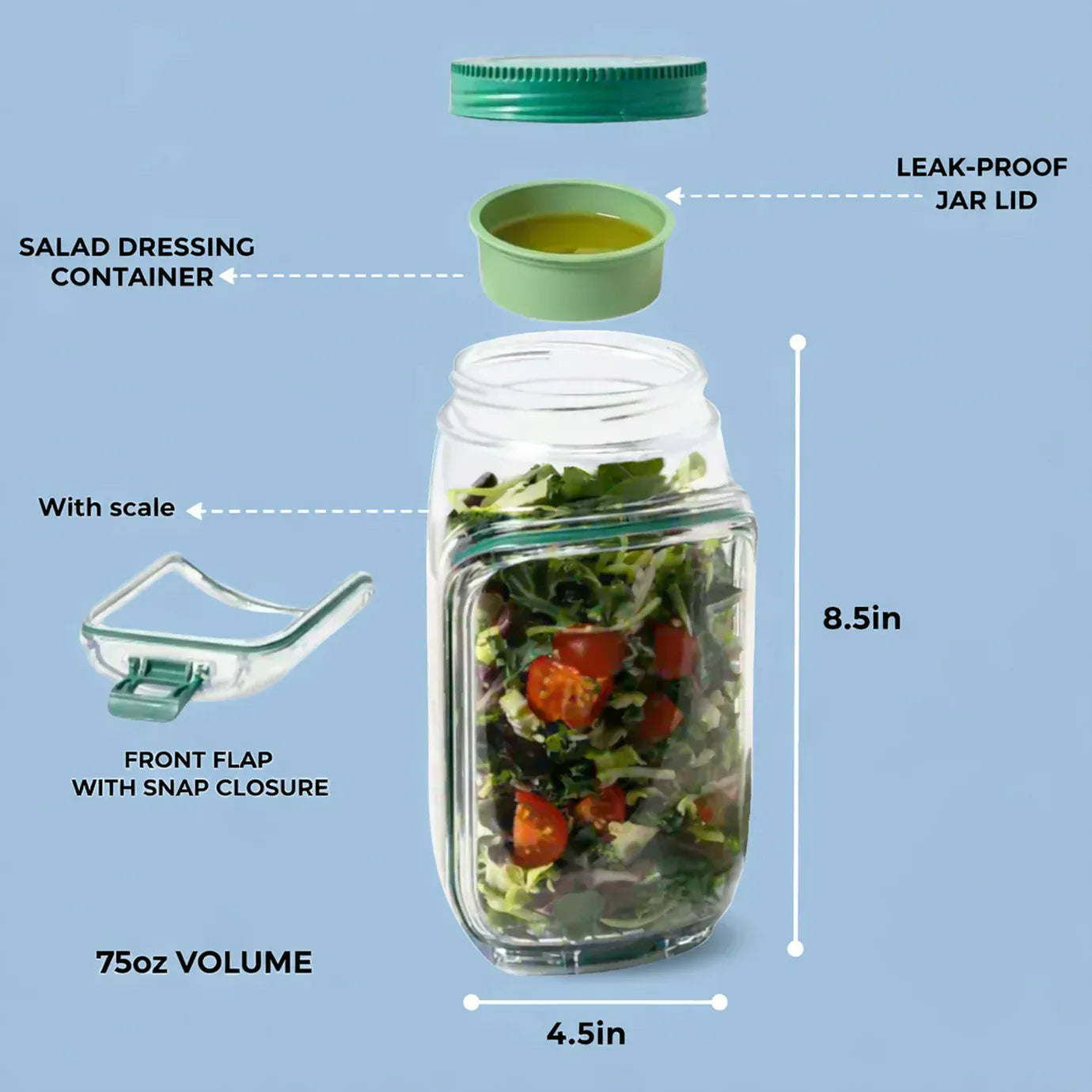 Leakproof Salad Jar with Side Opening | Glass Jars Glassware Container Salad Jar Mixer With Sauce Containers Food Storage Leakproof Salad Jar with Side Opening