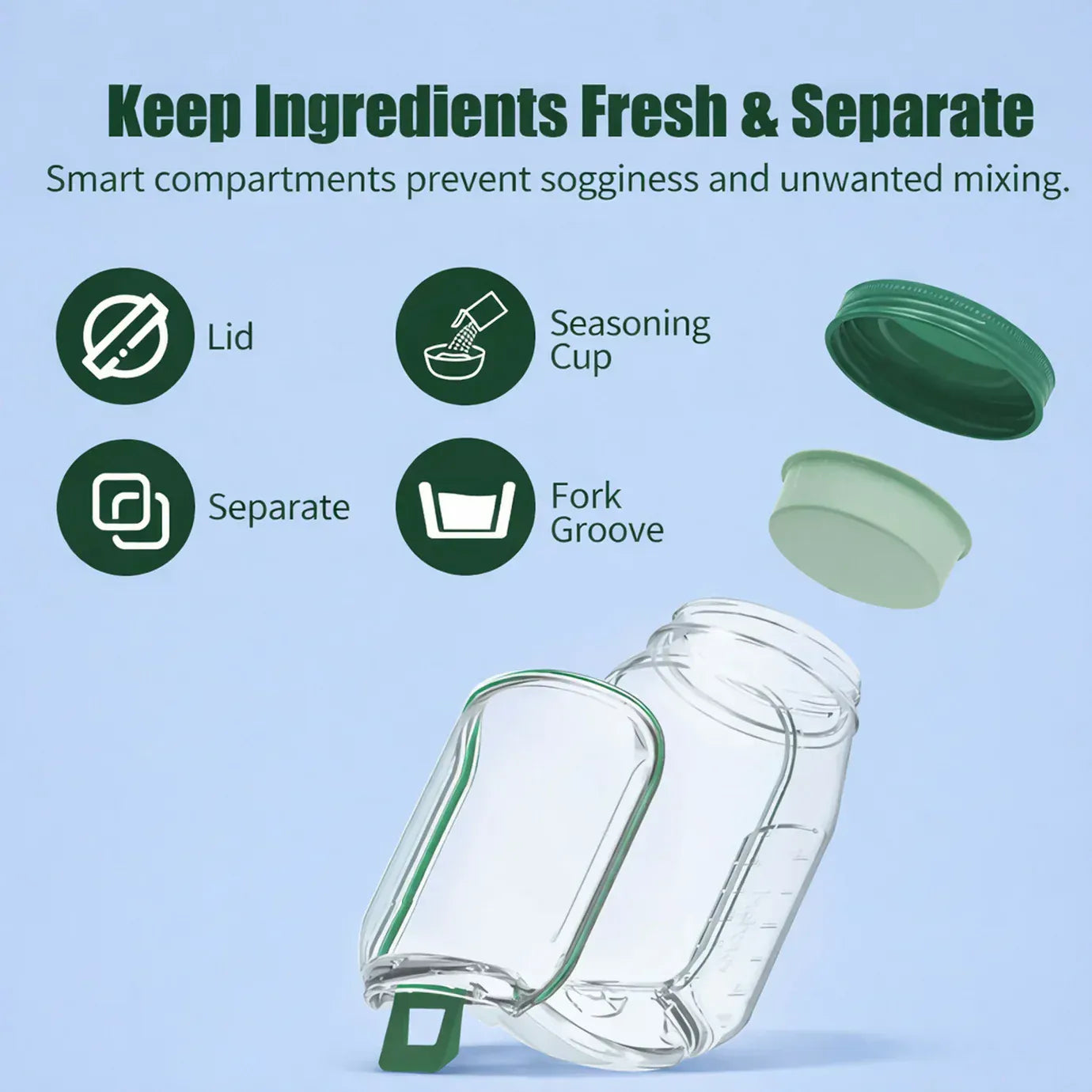 Leakproof Salad Jar with Side Opening | Glass Jars Glassware Container Salad Jar Mixer With Sauce Containers Food Storage Leakproof Salad Jar with Side Opening