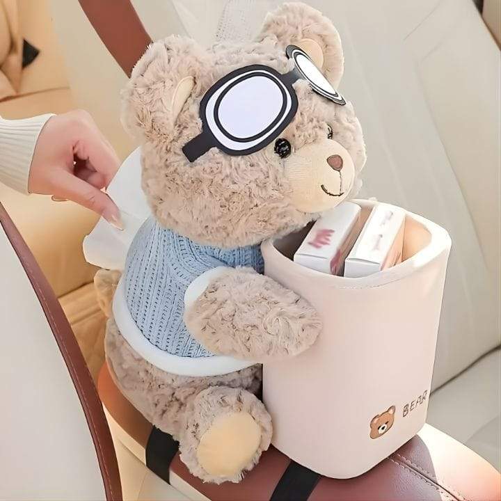 Plush Bear Tissue Holder with Trash Can