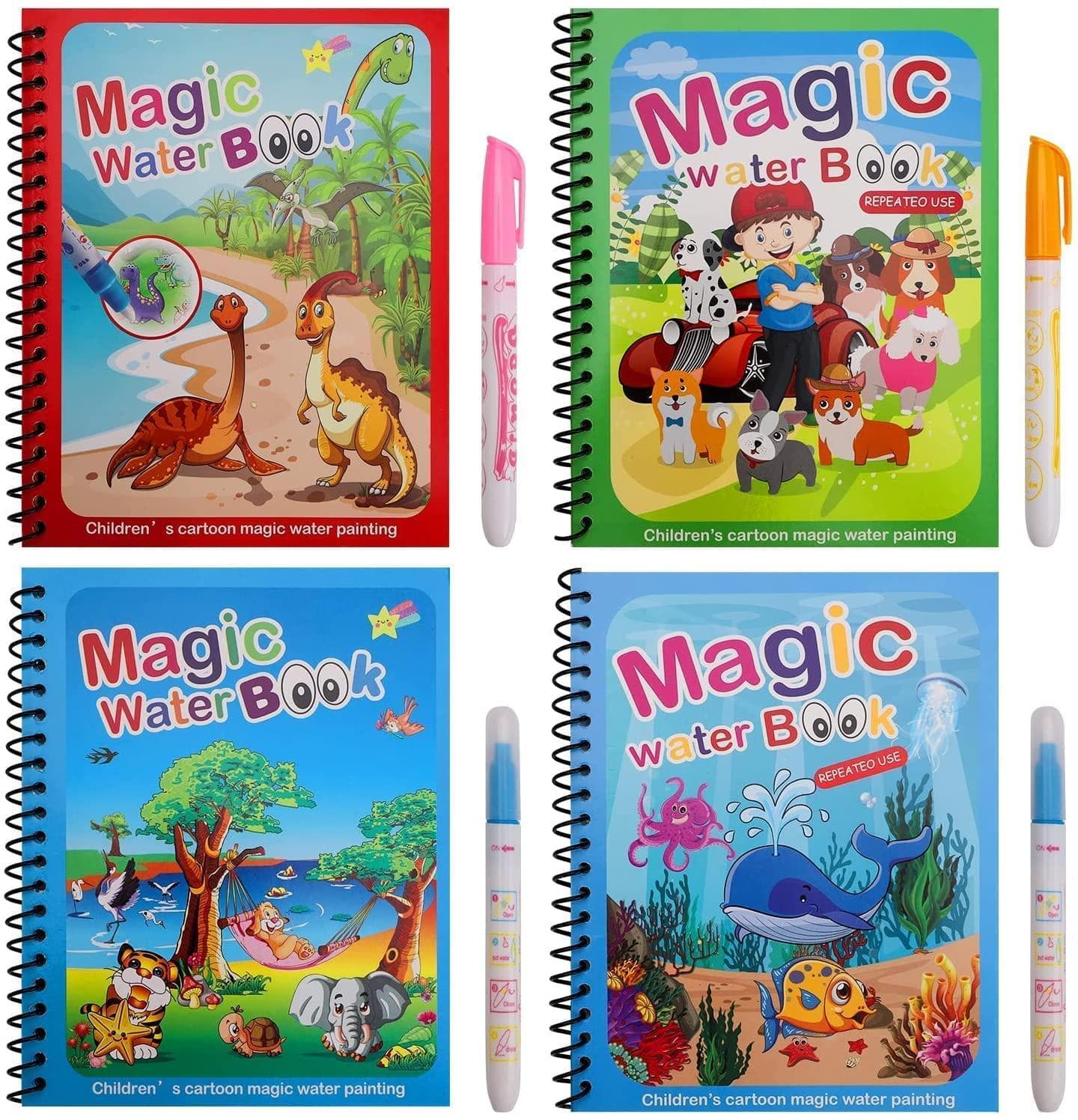 Magical Water Drawing Book (Set of 4) | Doodling Art Magic Water Book Coloring Draw Pages Book Magic Magical Water Drawing Book (Set of 4)
