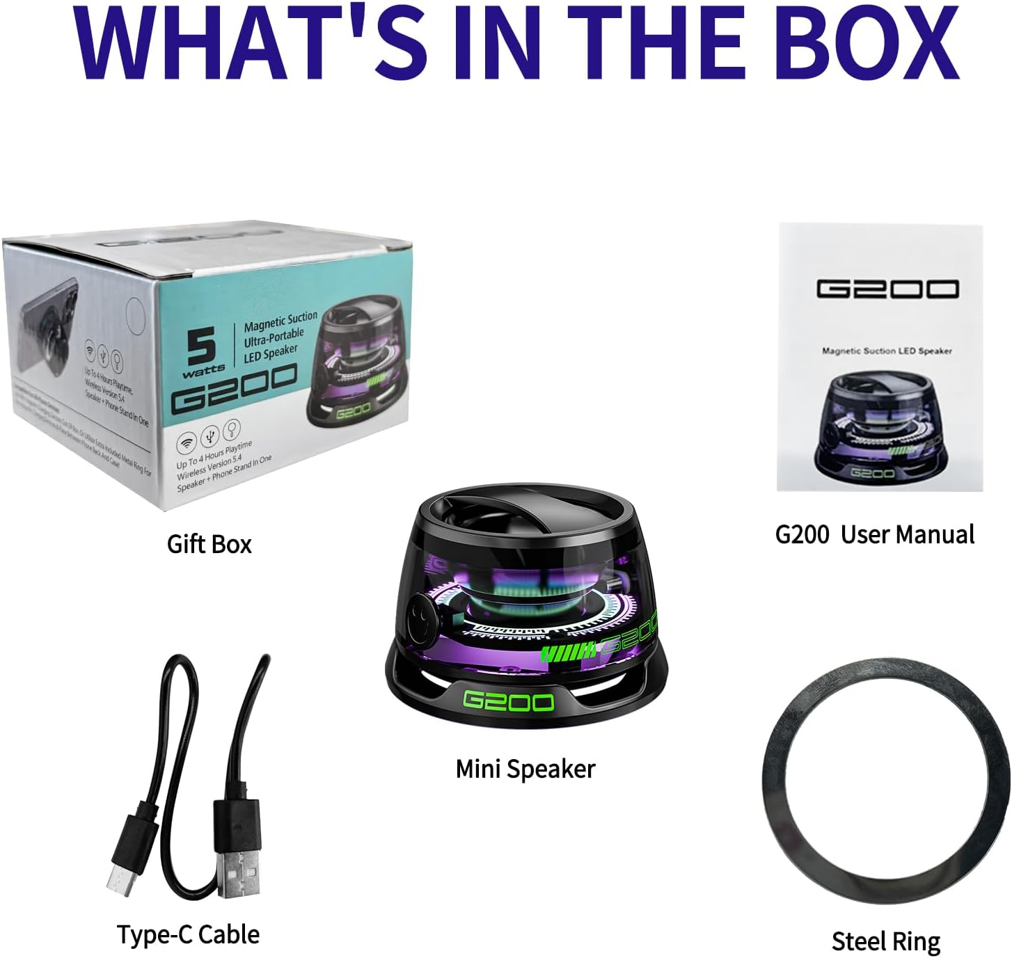 Magnetic Bluetooth Speaker | Bluetooth Speaker Portable Mini Loud Speakers Wireless Magnetic - Pack of 1 - Magnetic Bluetooth Speaker G200 Magnetic Bluetooth Speaker with RGB Lights