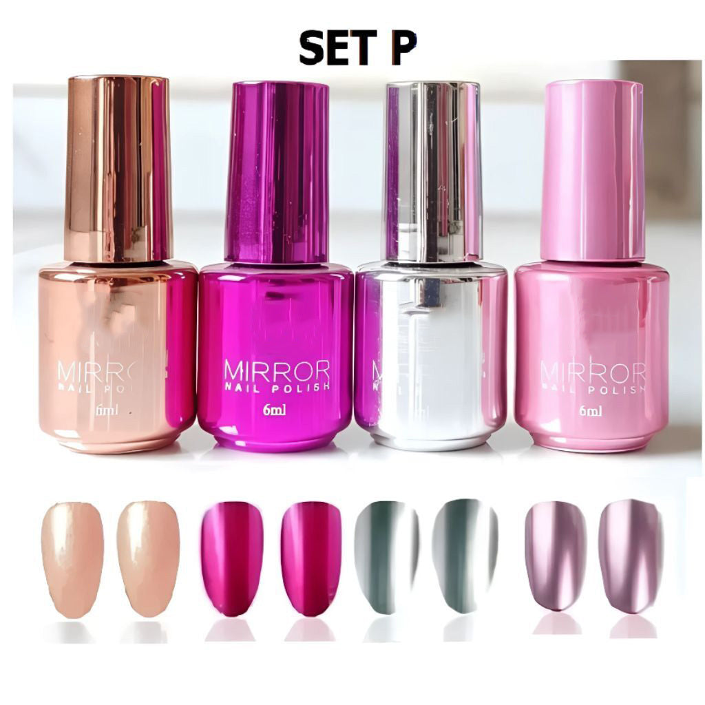 Metallic Mirror Finish Glass Nail Polish (Pack Of 4) | Nail Polish Paint Set Varnish Colours Metallic Colors - SET G - Metallic Mirror Finish Glass Nail Polish (Pack Of 4)