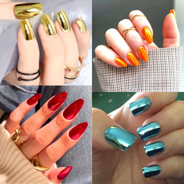 Metallic Mirror Finish Glass Nail Polish (Pack Of 4) | Nail Polish Paint Set Varnish Colours Metallic Colors - SET G - Metallic Mirror Finish Glass Nail Polish (Pack Of 4)