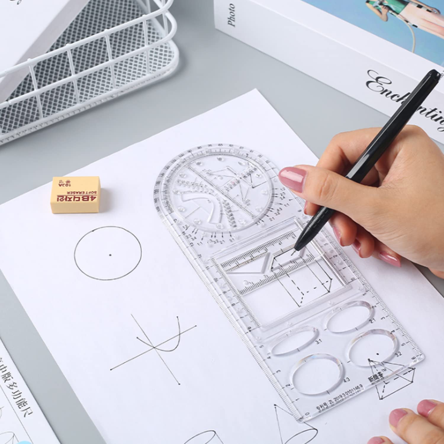 Multifunctional Geometry Ruler | Geometric Shapes Measuring Scale Math Mathematical Angle Straight - Multifunctional Geometry Ruler