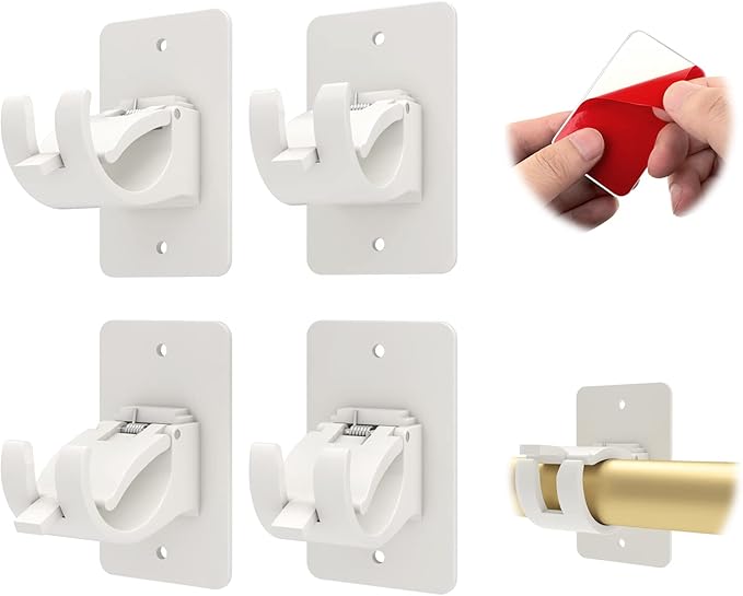 Nail-free Adjustable Rod Bracket Holders (Pack of 4) | Curtain Rod Holders Adjustable cUrtains Bracket Hand Rod - Nail-free Adjustable Rod Bracket Holders (Pack of 6)