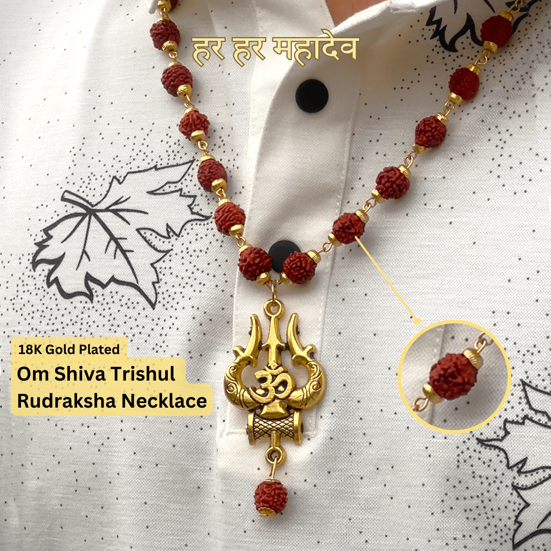Om Shiva Trishul Rudraksha Necklace | Gold Design Necklace Jewelry Rudraksha Mala Beads Necklace Om Shiva Trishul Rudraksha Necklace