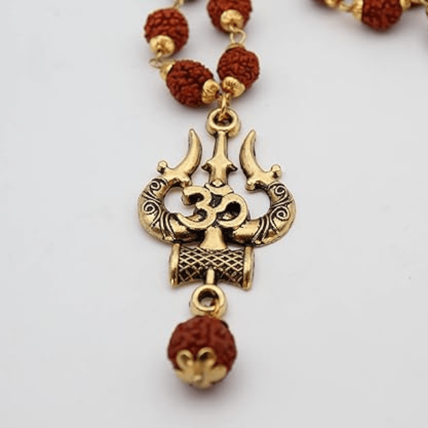 Om Shiva Trishul Rudraksha Necklace | Gold Design Necklace Jewelry Rudraksha Mala Beads Necklace Om Shiva Trishul Rudraksha Necklace