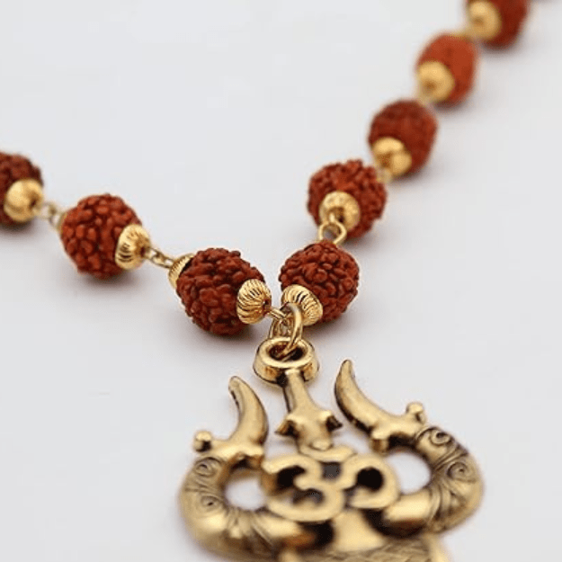 Om Shiva Trishul Rudraksha Necklace | Gold Design Necklace Jewelry Rudraksha Mala Beads Necklace Om Shiva Trishul Rudraksha Necklace