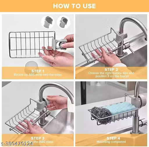Over-Faucet Kitchen Sink Organiser (Set of 2) | Kitchen Sink Basin Rack Stand Kitchenware Sponge Holder Over-Faucet Kitchen Sink Organiser (Set of 2)