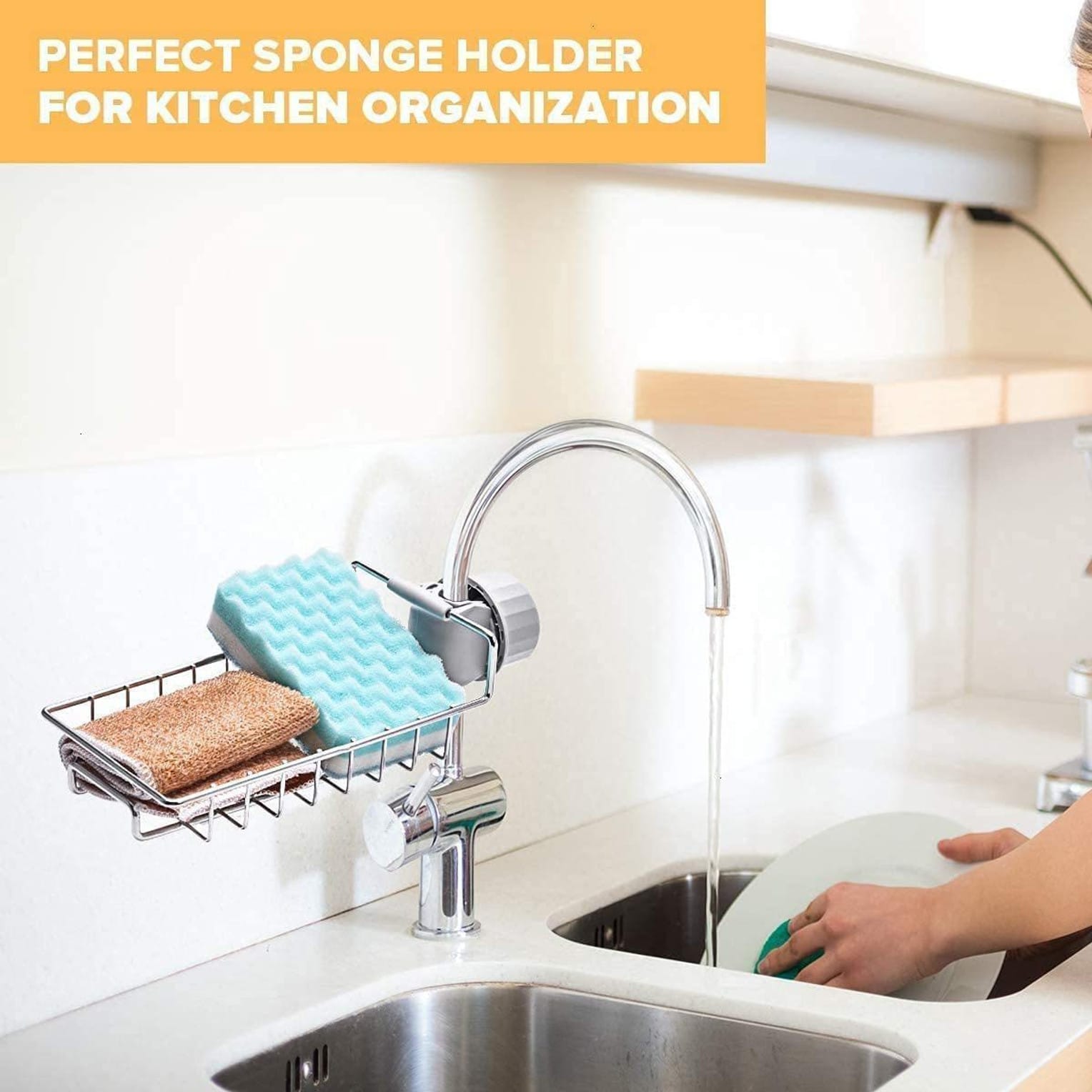Over-Faucet Kitchen Sink Organiser (Set of 2) | Kitchen Sink Basin Rack Stand Kitchenware Sponge Holder Over-Faucet Kitchen Sink Organiser (Set of 2)