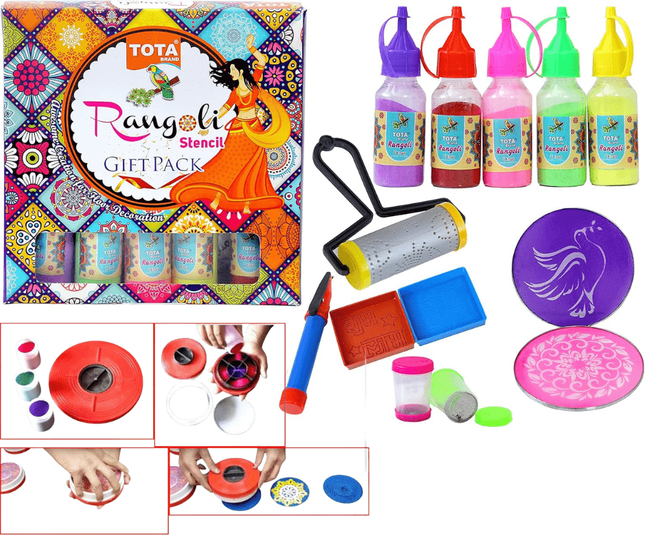 Rangoli Kit | Rangoli Designs Pattern Borders Stencils Colors Instant Rangoli Kit