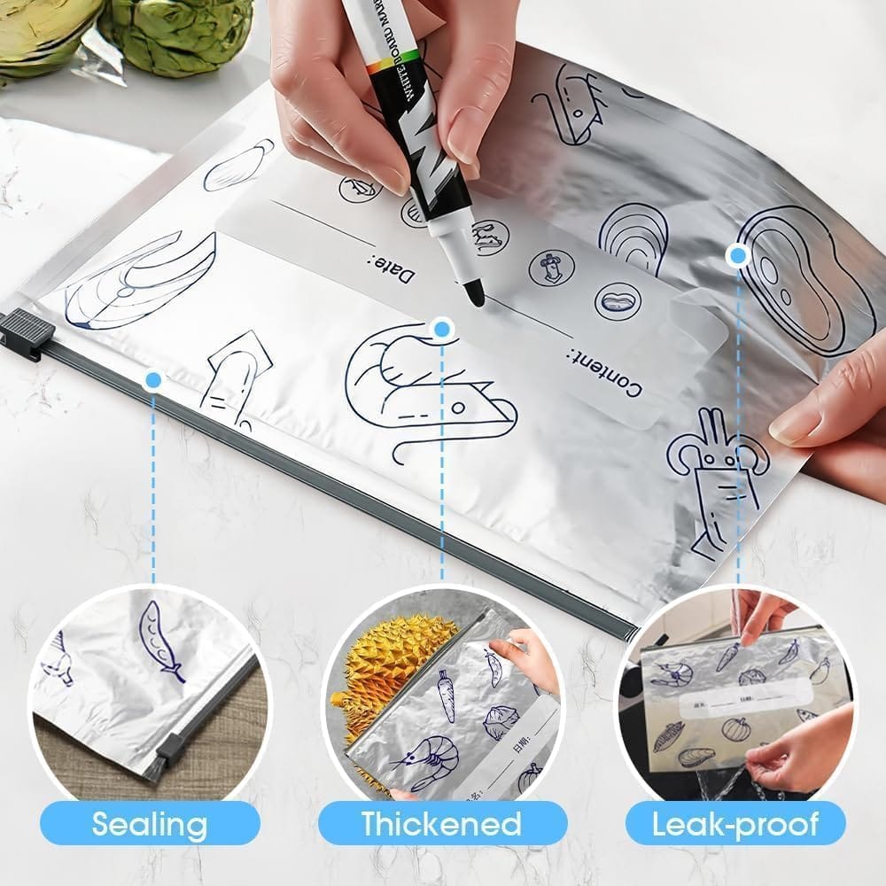 Reusable Aluminium Foil Sealable Storage Bags (Set of 20) | Aluminium Foil Plastic Bags Zip Locks Foil Material Reusable  Kitchen Utilities Reusable Aluminium Foil Sealable Storage Bags (Set of 20)