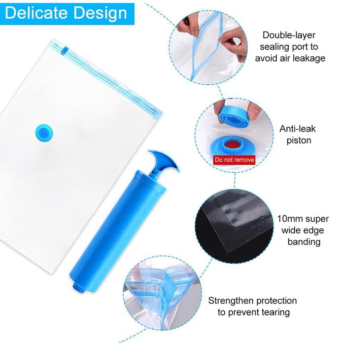 Reusable Vacuum Storage Bags (Pack of 10) | Vacuum Bags Clothes Storage Bag Seal Pack For Travel - Reusable Vacuum Storage Bags (Pack of 10)