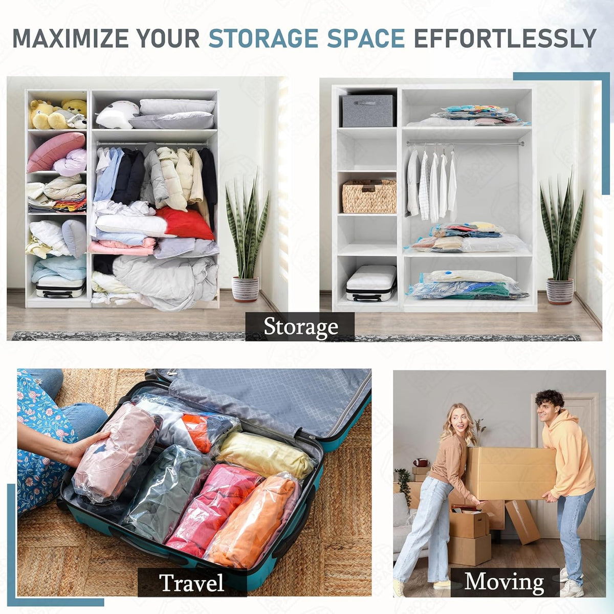 Reusable Vacuum Storage Bags (Set of 10) | Vacuum Bags Clothes Storage Bag Seal Pack For Travel Reusable Vacuum Storage Bags (Set of 5)