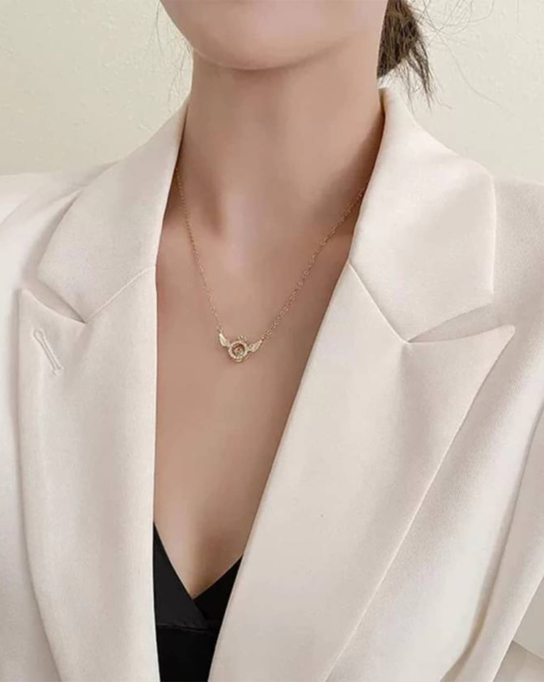 Rose Gold Angel Wings Pendant Chain | Gold Chain Rosegold Pendant Chain Necklace Locket - Rose Gold Angel Wings Pendant Chain