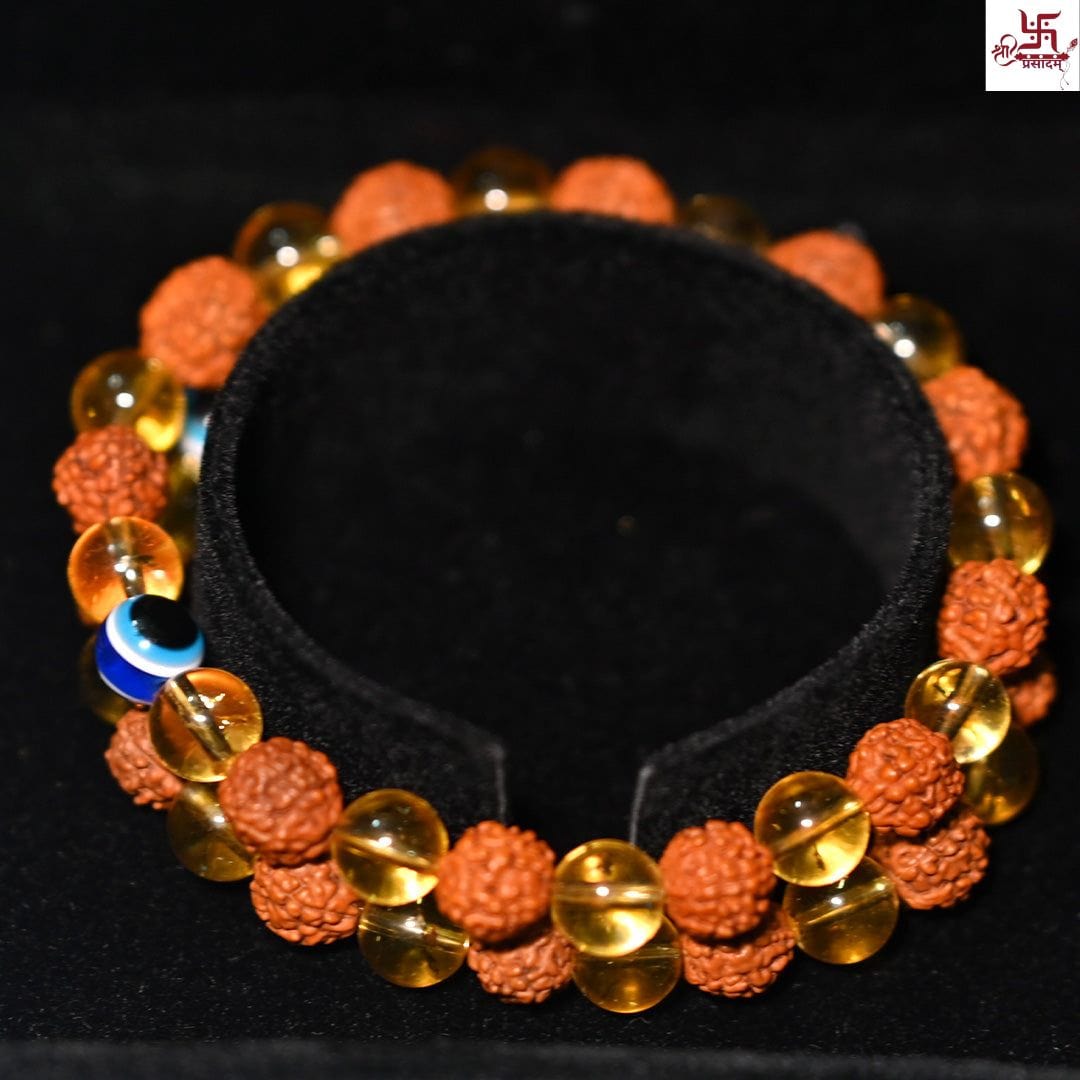 Rudraksha Citrine Crystal Bracelet (Pack of 2) | Citrine Bracelet Rudraksha Crystal Bracelets For Men And Women Rudraksha Citrine Crystal Bracelet (Pack of 2)
