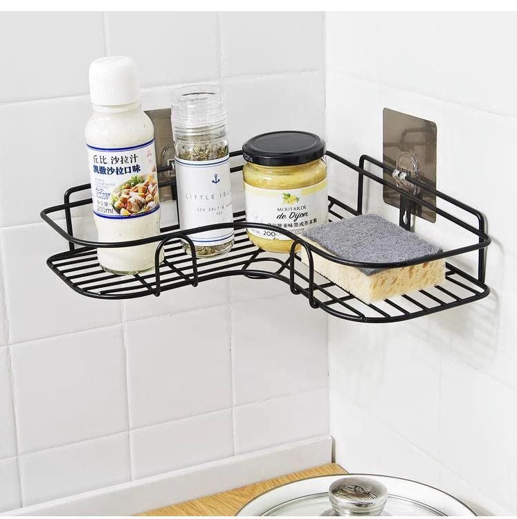 Self-adhesive Metal Corner Storage Rack | Bathroom Corner Shelf Steel Rack Shelves Self-adhesive Metal Corner Storage Rack