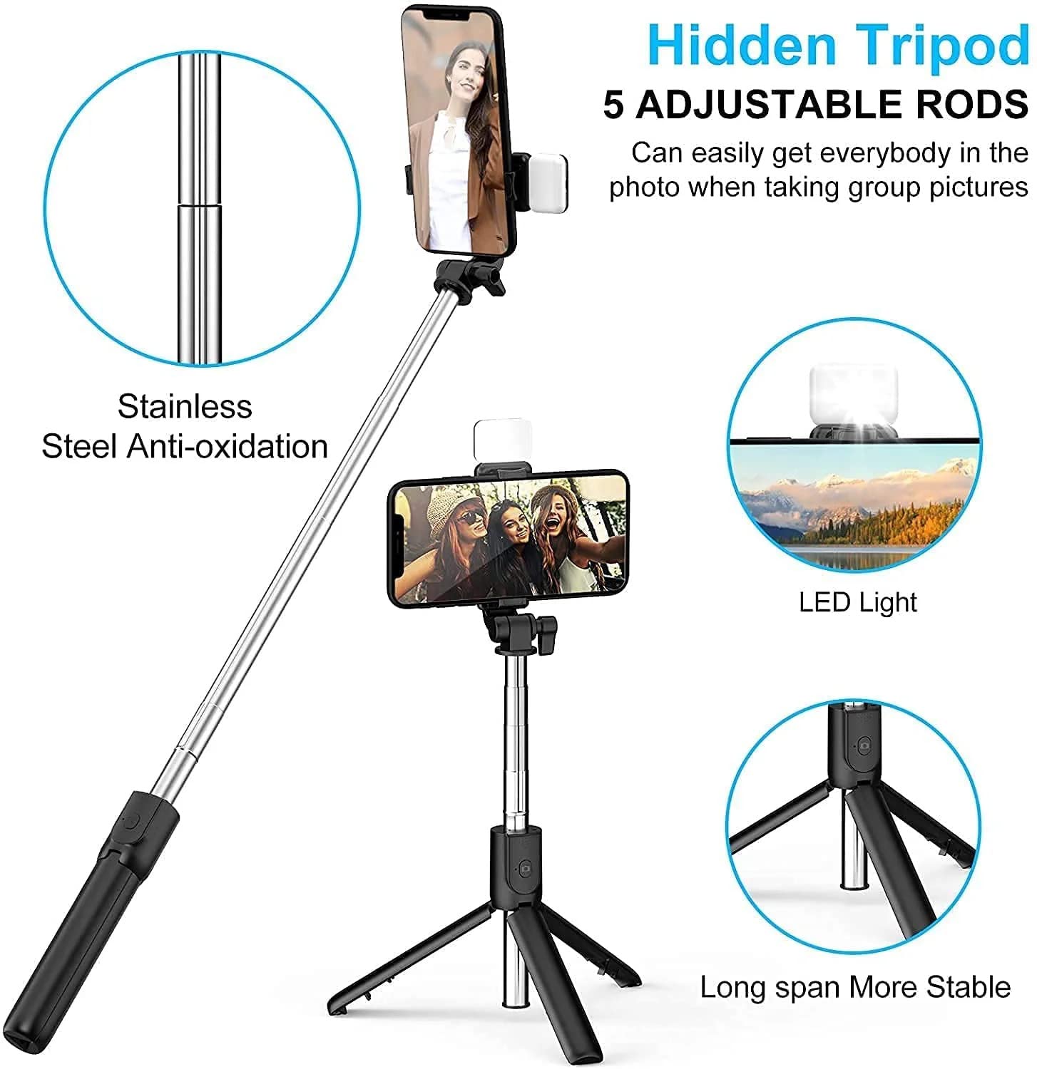 Selfie Stick Tripod | Selfie Stick For Selfies Bluetooth Tripod Stand With Remote - Selfie Stick Tripod 3-in-1 Selfie Stick Tripod
