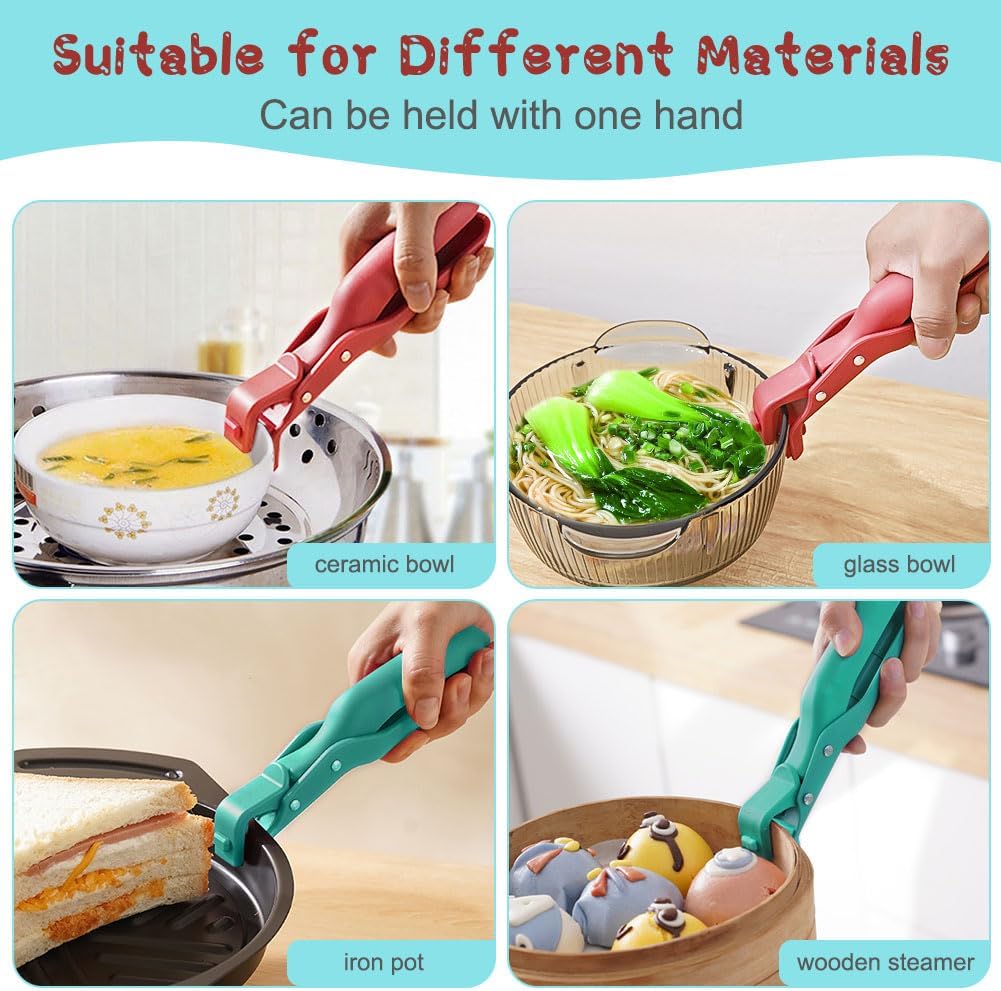 Stainless Steel Bowl Clamp | Stainless Steel Bowl Clamp Kitchen Tongs for Hot Plate - Green - Stainless Steel Bowl Clamp (Pack of 2)