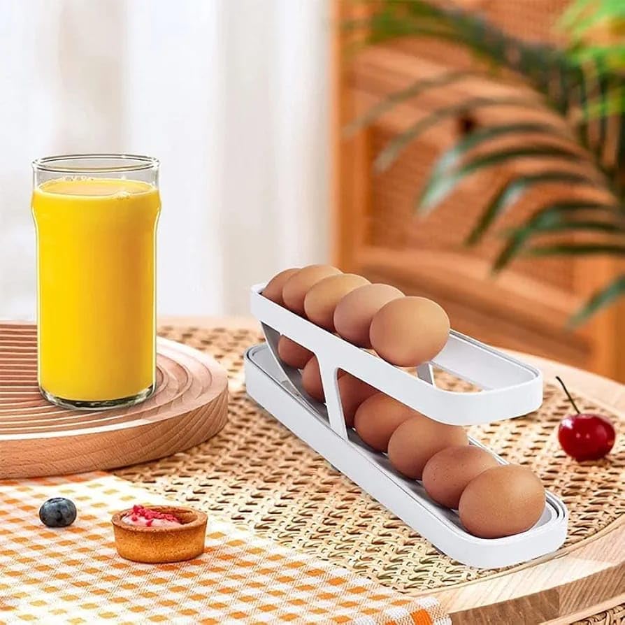Storage Box Plastic Container Egg Box Holder Tray For Fridge- Automatically Rolling Egg Holder Container Display Rack Automatically Rolling Egg Holder