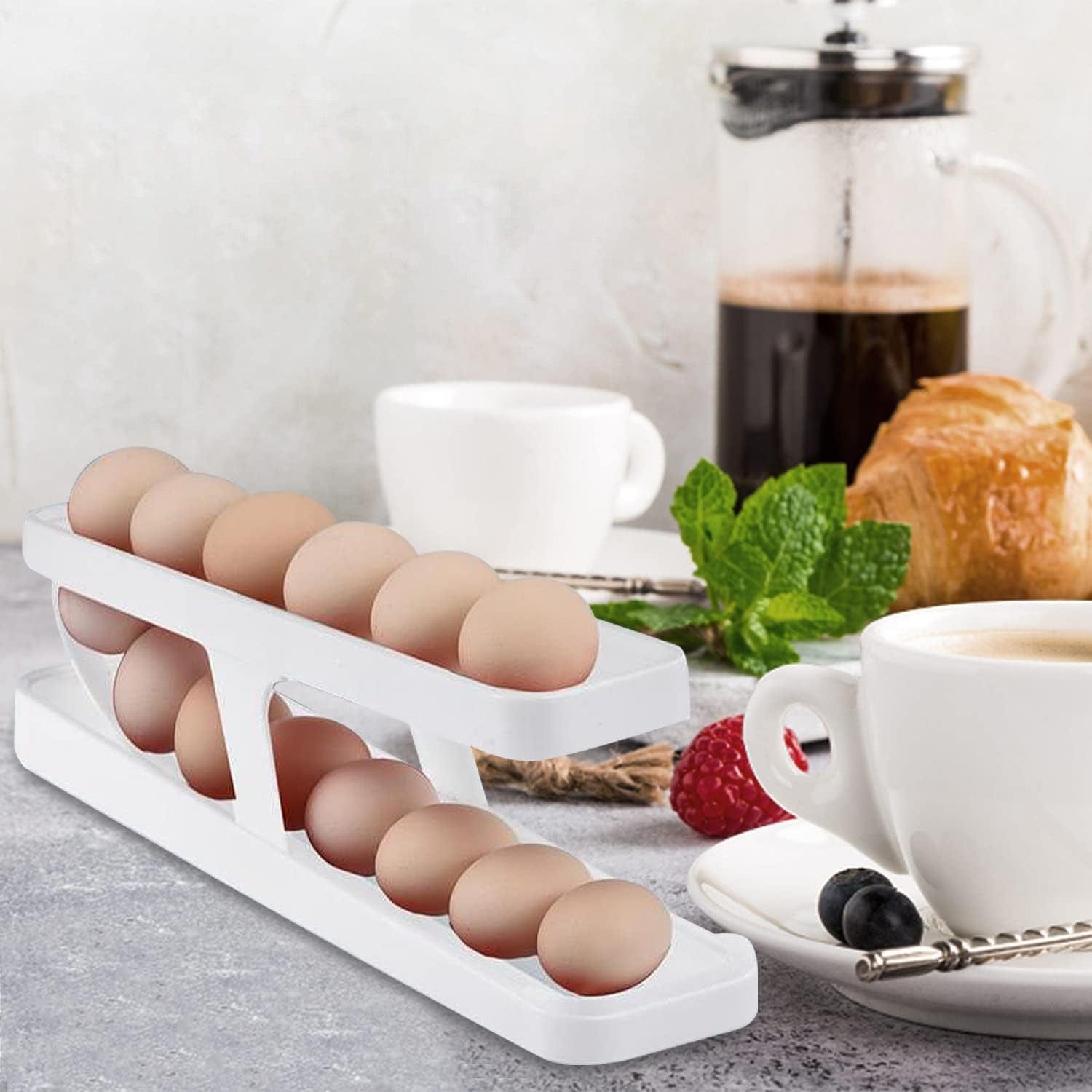 Storage Box Plastic Container Egg Box Holder Tray For Fridge- Automatically Rolling Egg Holder Container Display Rack Automatically Rolling Egg Holder