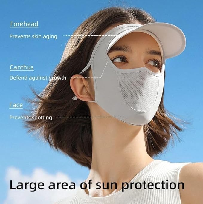 Sun Protection Mask Attached Cap | Full Face Mask Cover Sun Hat Protection Face Mask Covering Sun Cap - Pack of 1 - Sun Protection Mask Attached Cap