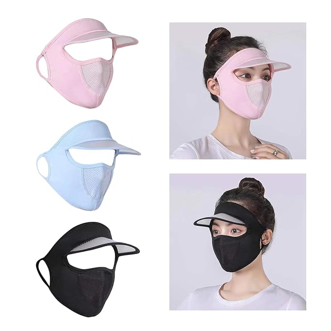 Sun Protection Mask Attached Cap | Full Face Mask Cover Sun Hat Protection Face Mask Covering Sun Cap - Pack of 1 - Sun Protection Mask Attached Cap