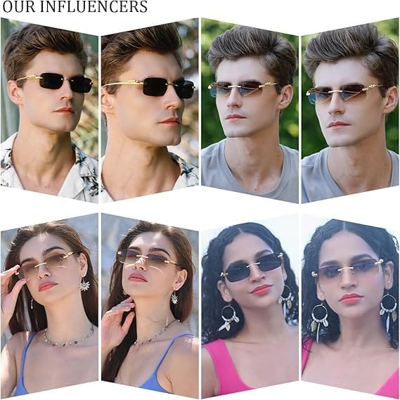 Unisex Rimless Sunglasses | Sun Glasses Rectangle Sunglasses Eyewear Transparent Uv Protected Shades Unisex Rimless Sunglasses