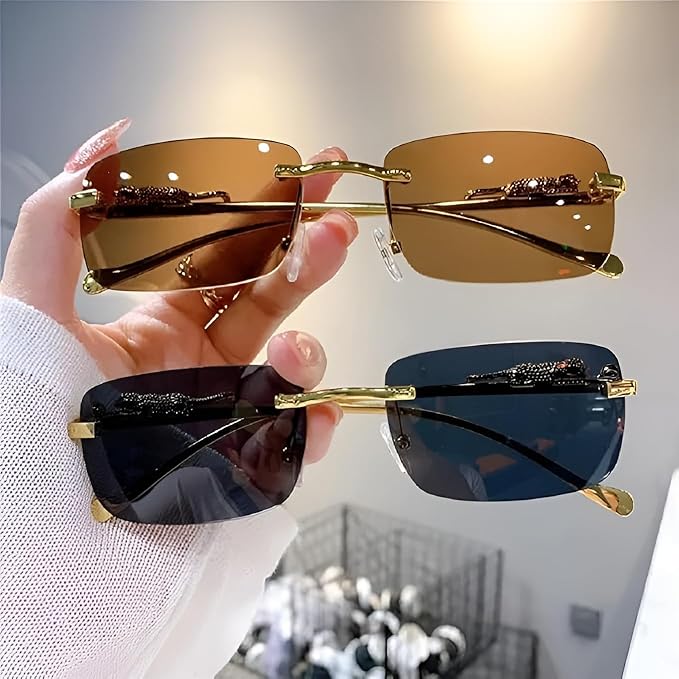 Unisex Rimless Sunglasses | Sun Glasses Rectangle Sunglasses Eyewear Transparent Uv Protected Shades - Unisex Rimless Sunglasses