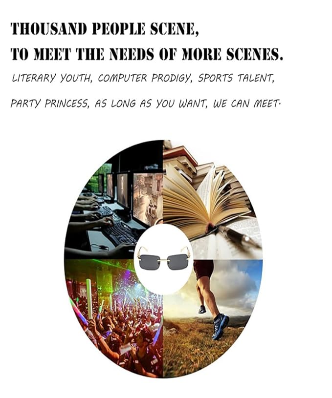 Unisex Rimless Sunglasses | Sun Glasses Rectangle Sunglasses Eyewear Transparent Uv Protected Shades - Unisex Rimless Sunglasses