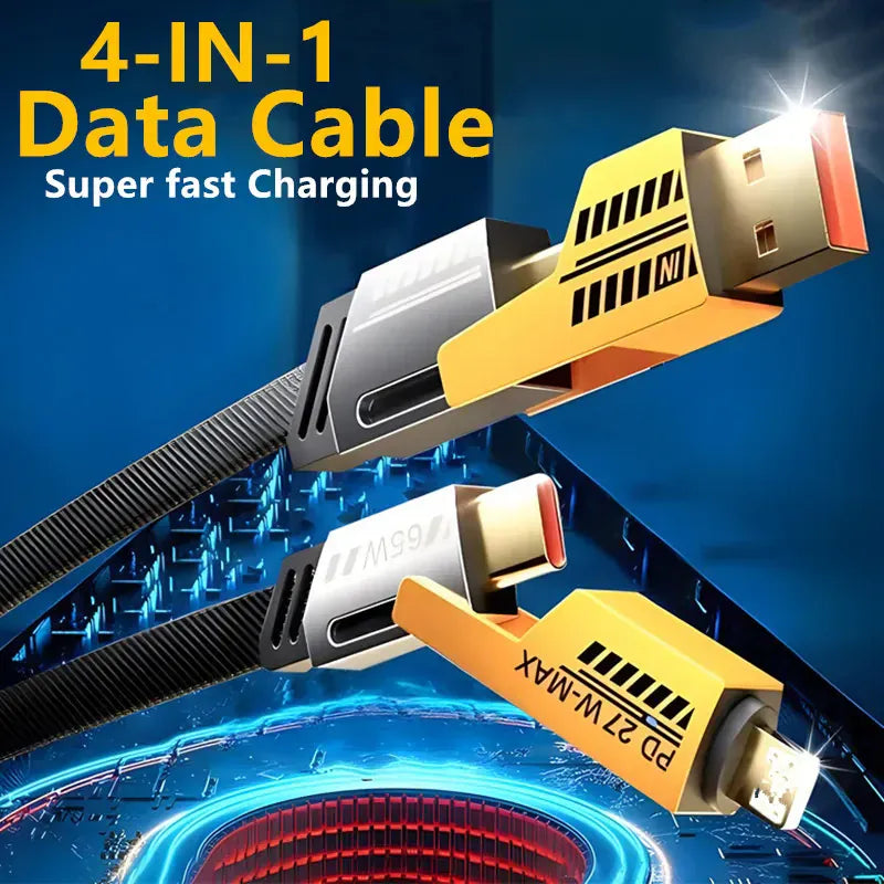 Unitechxo 4 in 1 Fast Charging Data Cable (Set of 2) | Charging Type C Iphone Charger Fast Charger Cables Charging Cable Unitechxo 4 in 1 Fast Charging Data Cable (Set of 2)