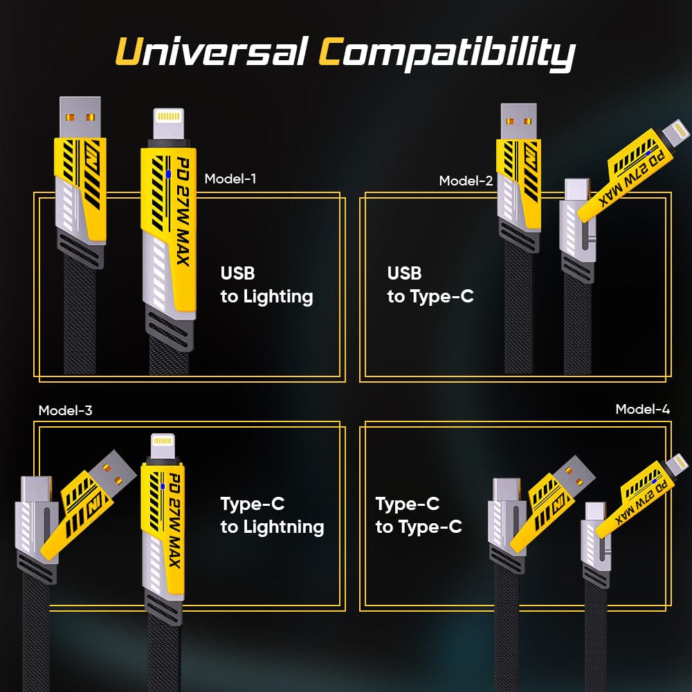Unitechxo 4 in 1 Fast Charging Data Cable (Set of 2) | Charging Type C Iphone Charger Fast Charger Cables Charging Cable Unitechxo 4 in 1 Fast Charging Data Cable (Set of 2)