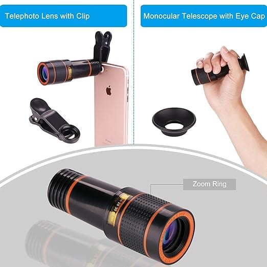 Vision Monocular Telescope Binoculars - 12x HD Optical Zoom Camera Telescope Lens Phone Telescope