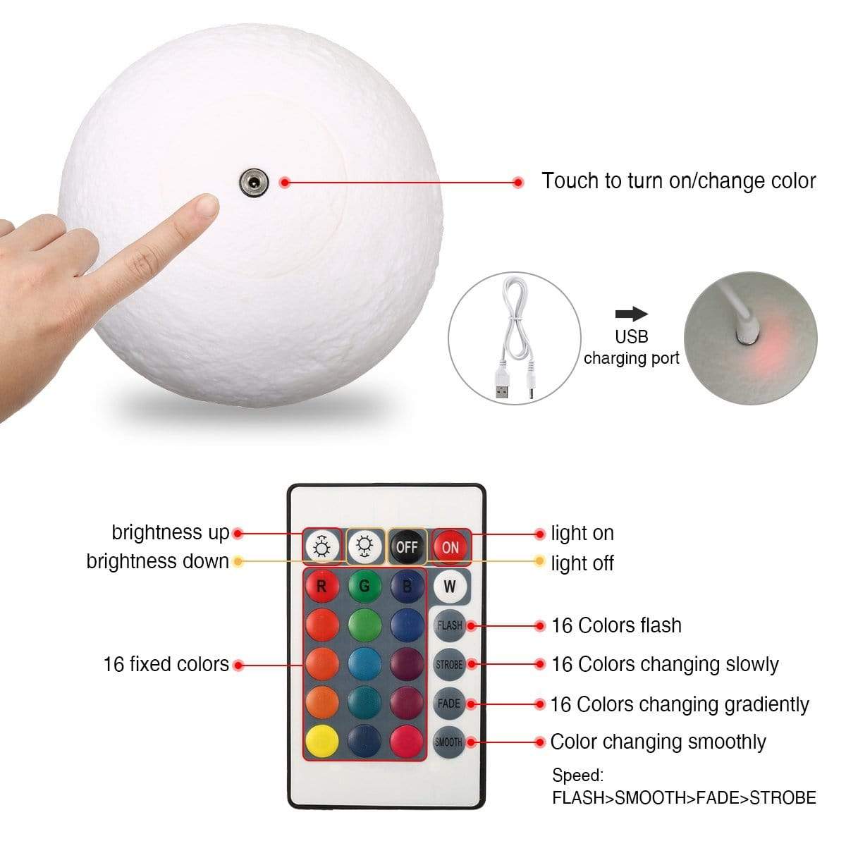 3d Moon Lamp Glowing Printed Night light 3d Moon Lamp