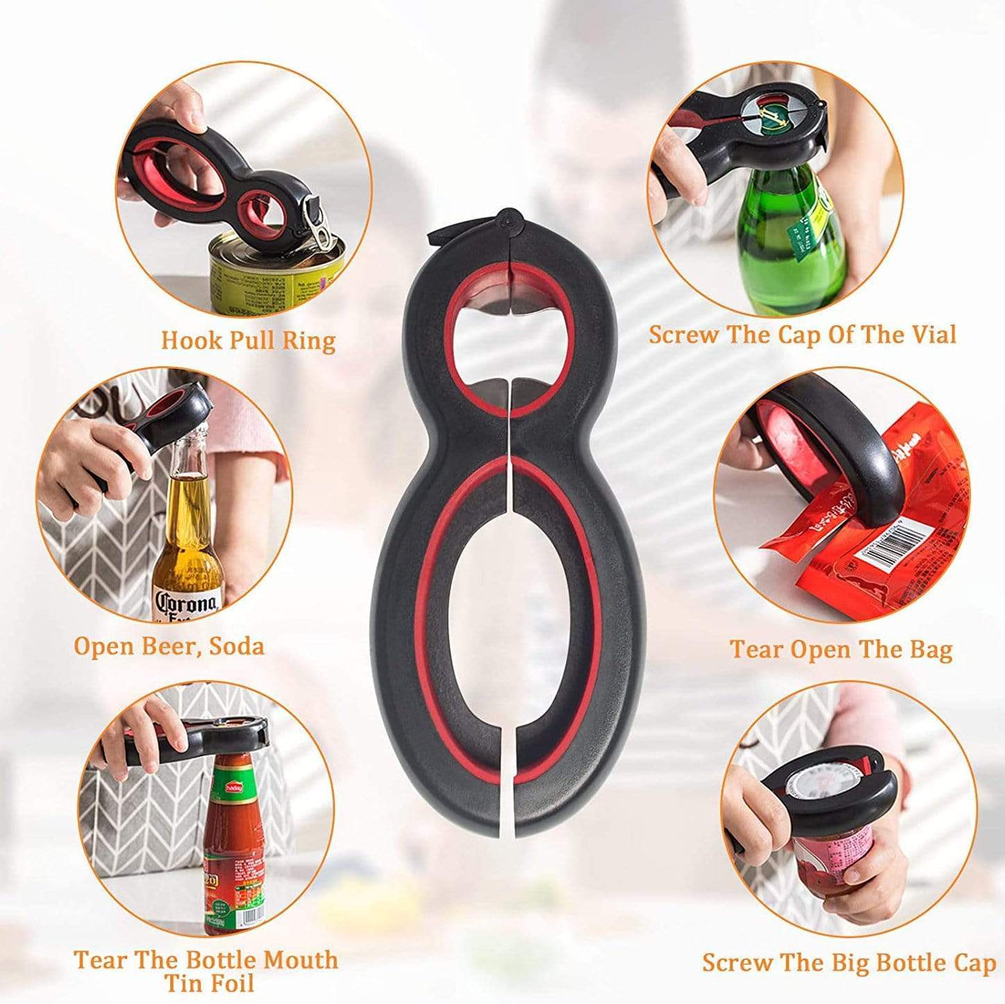 6 in 1 Multi Opener Bottle Can Tin Jar Pocket Opener 6-in-1 Multi Opener - Pack of 2